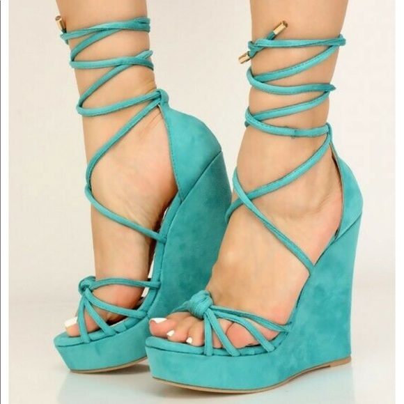 Liliana Shoes - 👗Zoey Sea Green Strappy Knotted Platforms